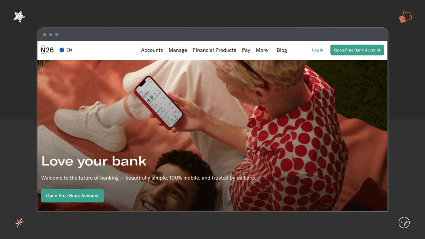 N26 as financial web design example